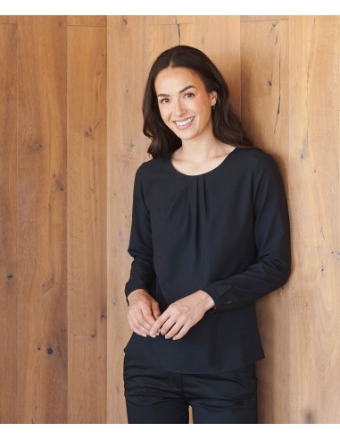 HEN-H598-Ladies Pleat Front Long Sleeved Blouse